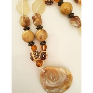 Vintage Natural and Brown Colored Beaded Necklace and Bracelet Set